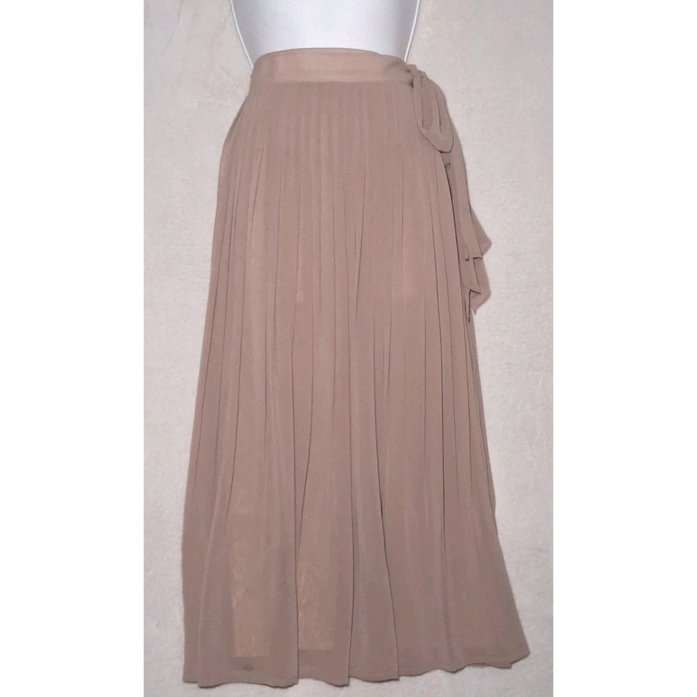 Marilyn Made in Italy Pleated Chiffon Midi Skirt Sz 40 Tan Accordion Tie Waist